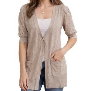 Frenchi Women's Small Sweater Cardigan Sparkle Tan Knit